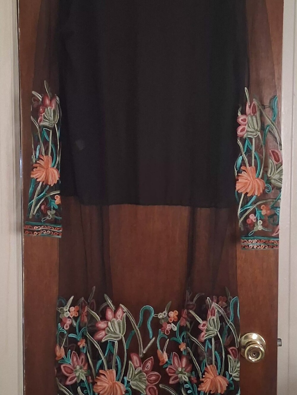 'Kimono' Cover Up Sheer Black &  Embroidered